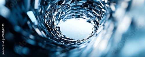 Crystalline tunnel with sharp facets, reflective surfaces, and glowing light, Abstract tunnel background, Crystal tunnel