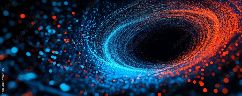 Digital particle stream tunnel with glowing points of light and soft trails, Abstract tunnel background, Particle stream