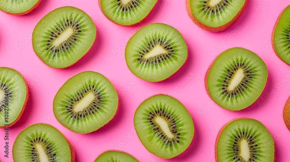 Fototapeta premium Vibrant Kiwi Fruit Slices on Textured Pink Background