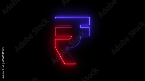  Indian Rupee Currency Icon Sparkling Shining on black background. photo