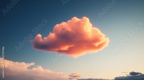 A romantic sky with a single cloud shaped like a rosebud, softly illuminated by the fading light photo