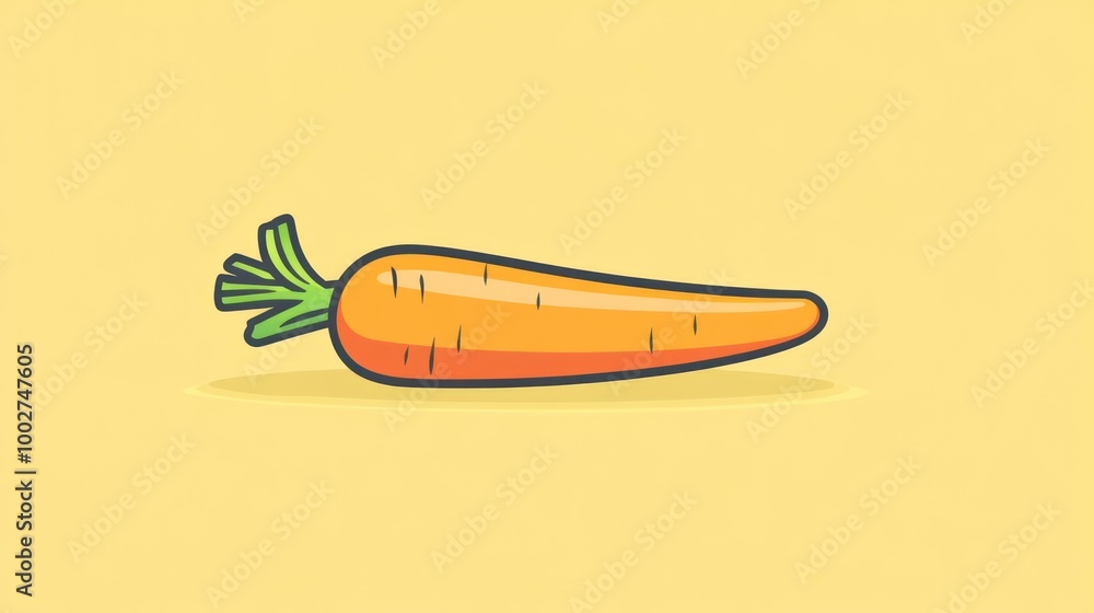 Single orange carrot with green leafy top on yellow background. Single orange carrot with green leafy top on yellow background.