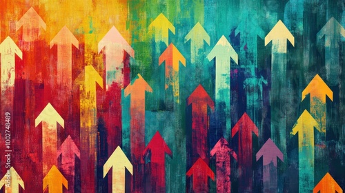Abstract colorful background with upward arrows.