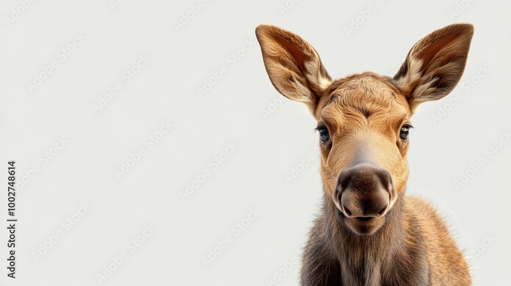 Naklejka premium Cute Young Moose Portrait on Neutral Background