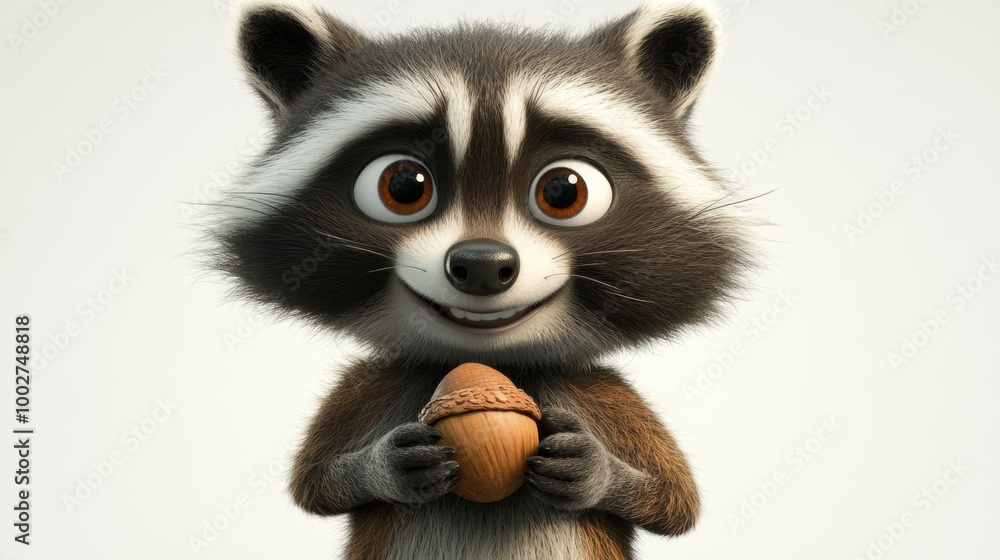 Cute raccoon holding an acorn in a playful pose Cute raccoon holding an acorn in a playful pose