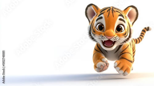 Playful Cartoon Tiger Cub in Action