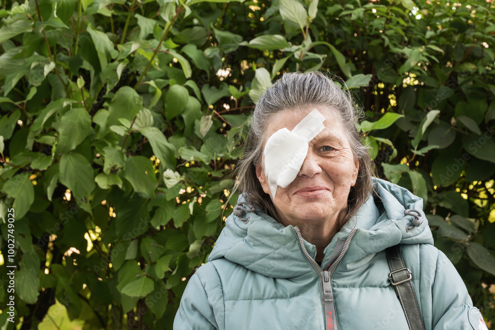 Frau mit einem Augenverband
