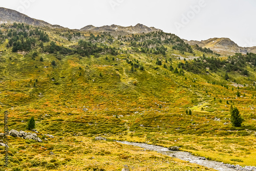 Flüela, Flüelapass, Alpen, Passhöhe, Passstrasse, Bergstrasse, Steinschlag, Felsen, Wanderweg, Bergbach, Graubünden, Herbst, Herbstfarben, Schweiz photo