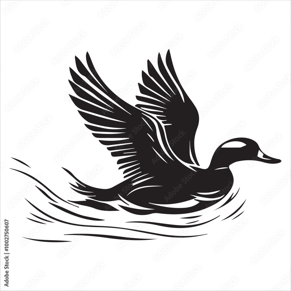 Fototapeta premium silhouette of a duck,bird, swan, animal, duck, goose, illustration, vector, silhouette, nature, cartoon, water, beak, icon, black, wild, lake, drawing, wildlife, birds, design, feather, love, art, sym
