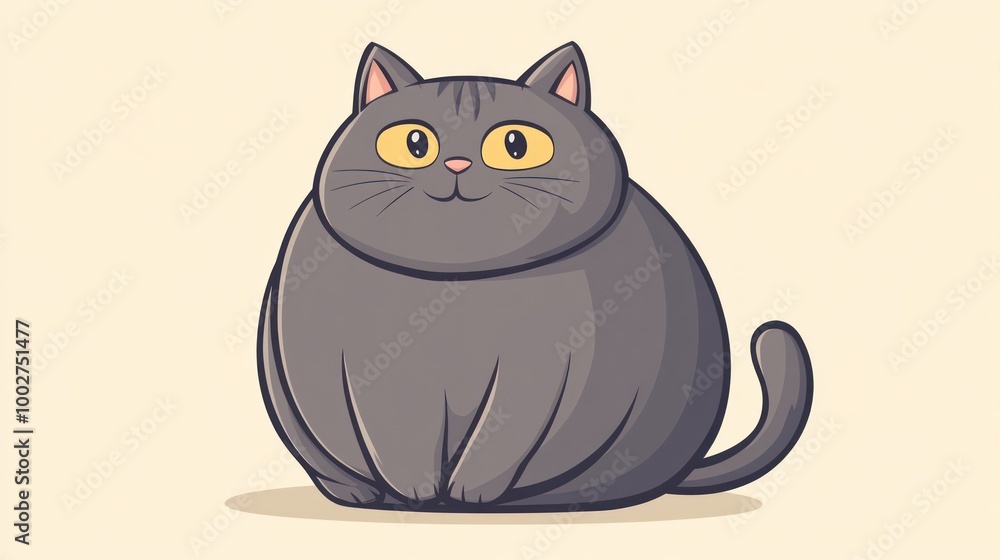 A cartoon illustration of a cute gray cat with big yellow eyes and a big smile. A cartoon illustration of a cute gray cat with big yellow eyes and a big smile.