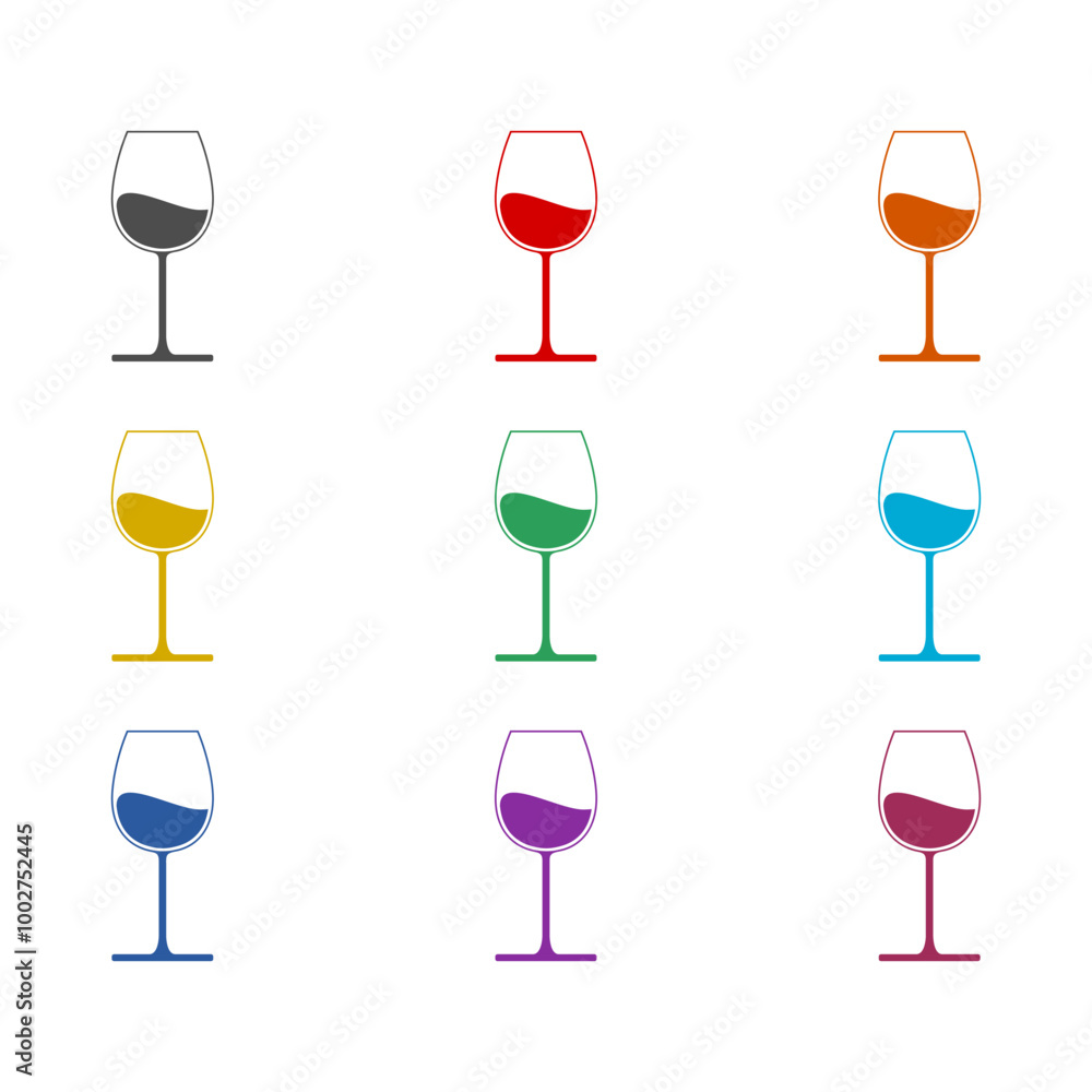 Wine glass icon isolated on white background. Set icons colorful Wine glass icon isolated on white background. Set icons colorful