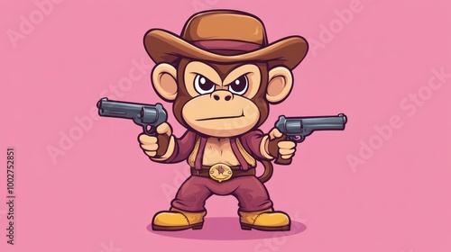 A cartoon monkey wearing a cowboy hat and holding two pistols.