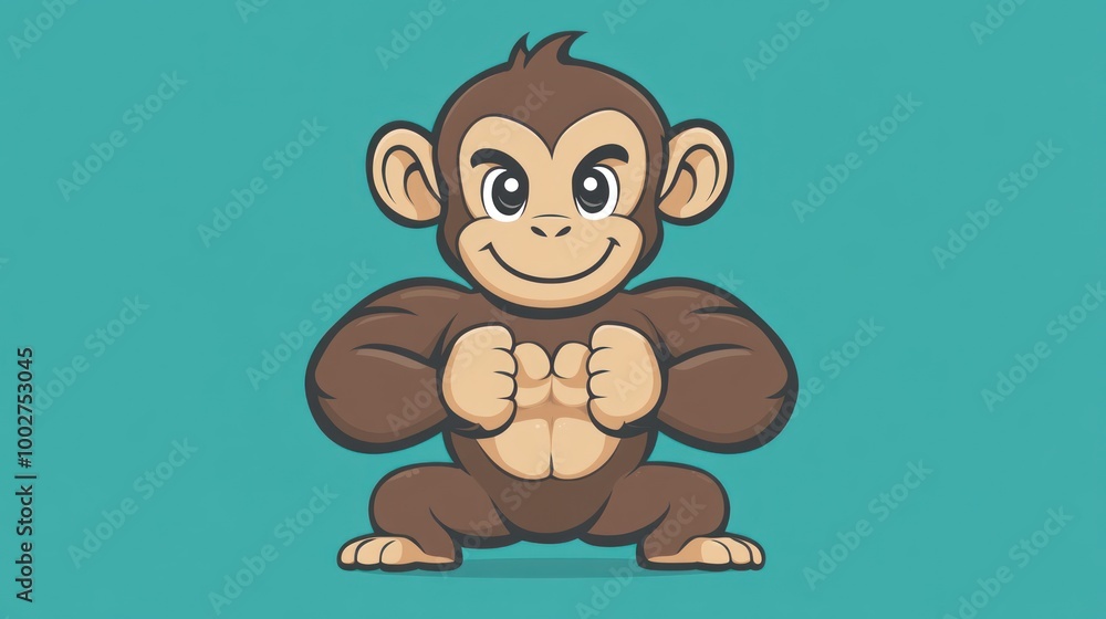 Obraz premium Cute cartoon monkey with a determined expression, ready to fight.