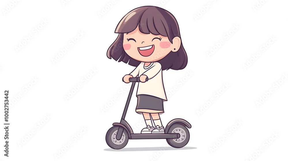 Smiling Girl Riding Electric Scooter in the City - Sustainable Mobility and Youthful Adventure Smiling Girl Riding Electric Scooter in the City - Sustainable Mobility and Youthful Adventure