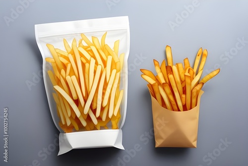 Crispy French Fries in a Bag Generative AI illustration