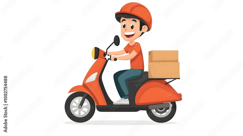 Delivery Courier Riding Scooter with Package for Fast Shipping Service Delivery Courier Riding Scooter with Package for Fast Shipping Service