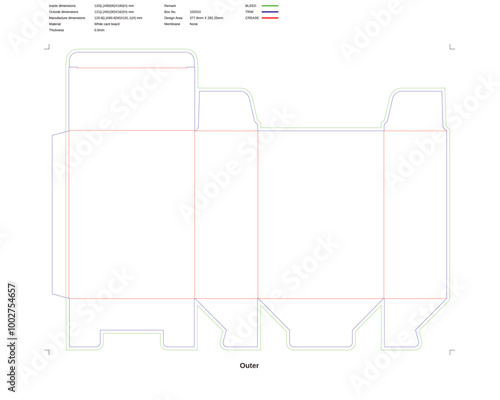 Mockup of unfolded flattened customizable rectangular box
Custom dimensions tuck end boxes auto bottome snap lock dieline