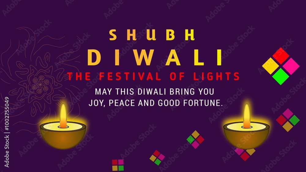 Happy diwali poster illustration with beautiful diyas lit oil lamps on Purple background. Happy diwali poster illustration with beautiful diyas lit oil lamps on Purple background.