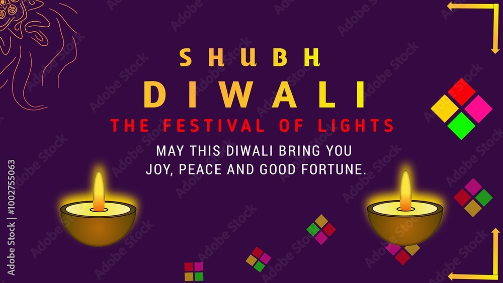 Happy diwali poster illustration with beautiful diyas lit oil lamps on Purple background. Happy diwali poster illustration with beautiful diyas lit oil lamps on Purple background.
