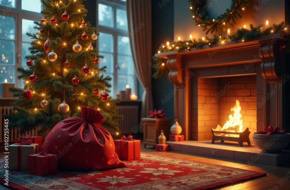 New Year's toys under the Christmas tree with a huge number of lanterns and lights, with a New Year's atmosphere of a fairy tale and Christmas New Year's toys under the Christmas tree with a huge number of lanterns and lights, with a New Year's atmosphere of a fairy tale and Christmas