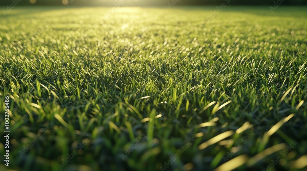 Close-up of dense football grass under midday sun, slight shadows from players Close-up of dense football grass under midday sun, slight shadows from players