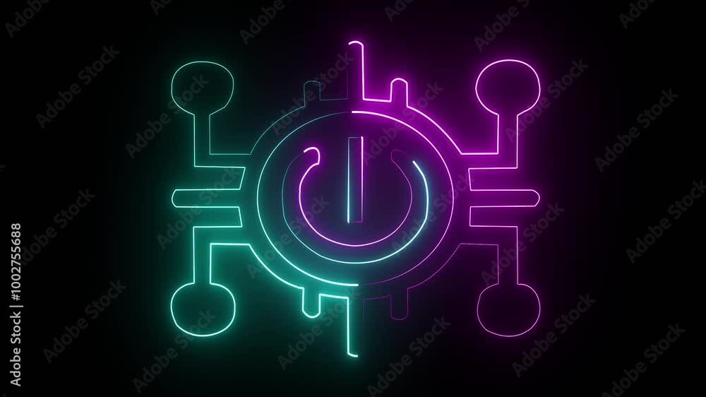 Neon Power Button animated icon on dark background. Glowing animated Power Button symbol. Digital Power Button icon visual Neon Power Button animated icon on dark background. Glowing animated Power Button symbol. Digital Power Button icon visual