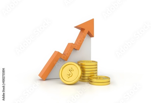 Persant, 3d rendering coin gold investment success stock arrow

