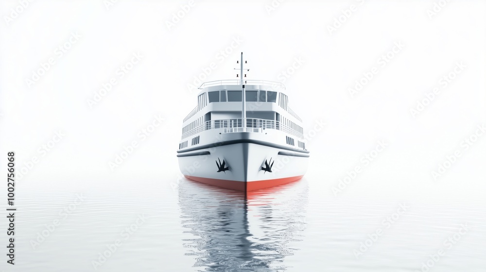 Minimalistic passenger ferry on calm water surface Minimalistic passenger ferry on calm water surface