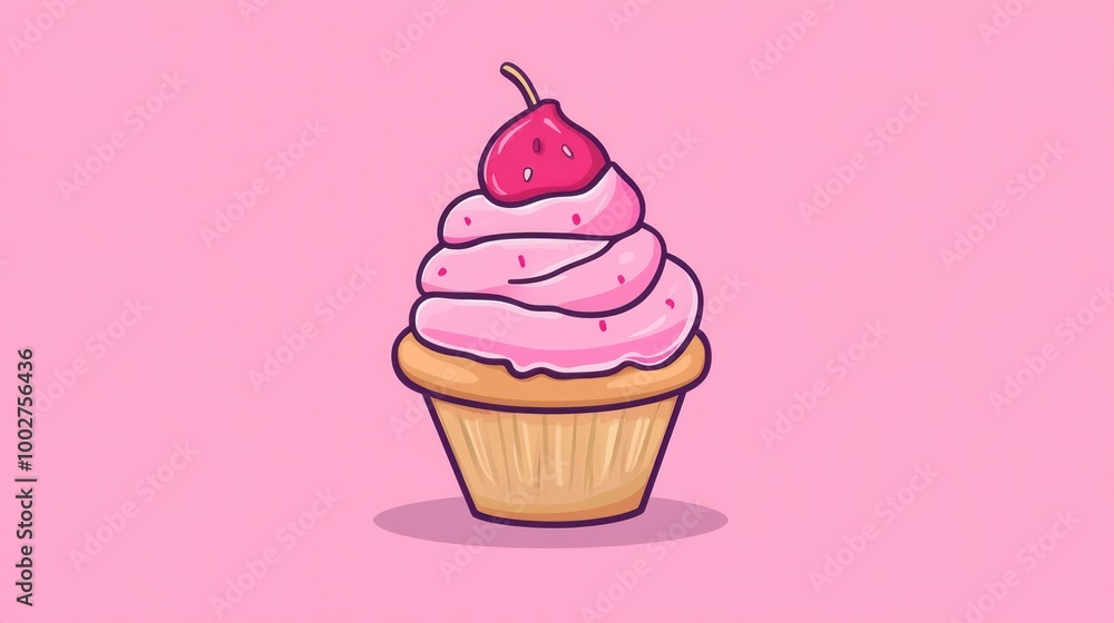 Pink cupcake with a cherry on top. Pink cupcake with a cherry on top.