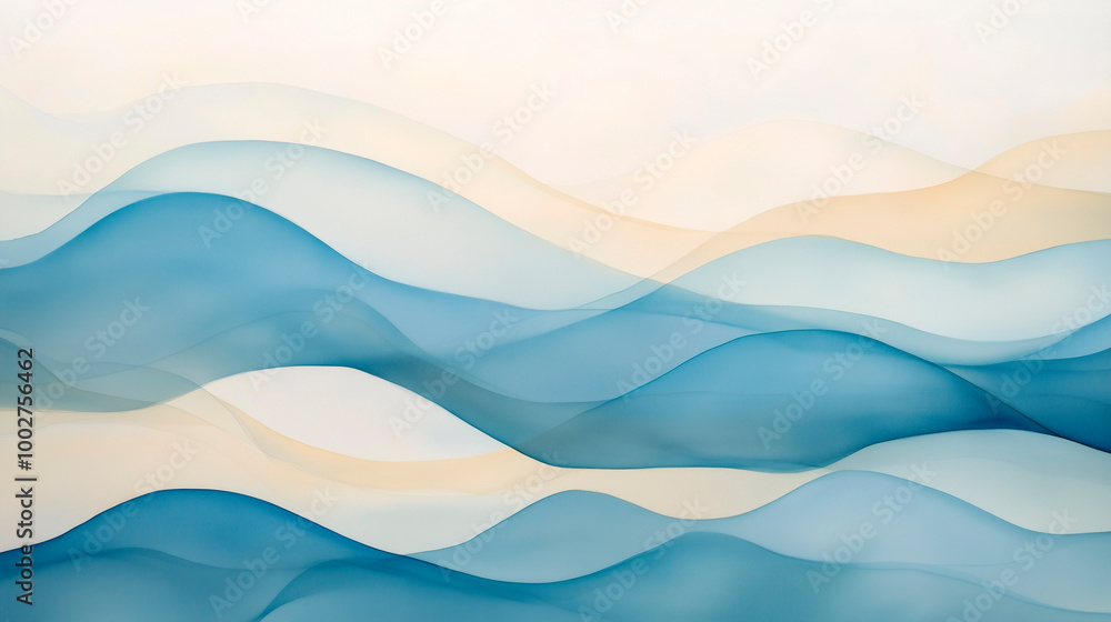 Abstract flowing blue and beige wave pattern representing calm and fluid motion Abstract flowing blue and beige wave pattern representing calm and fluid motion