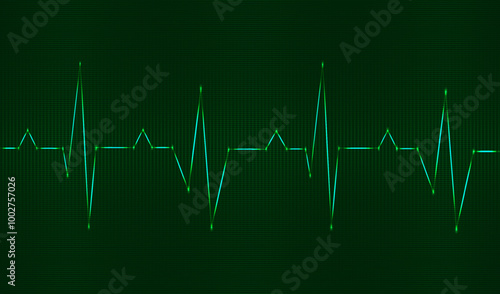 Cardiogram of the heart rate. Green glowing neon heart rate illustration. Vector illustration EPS 10