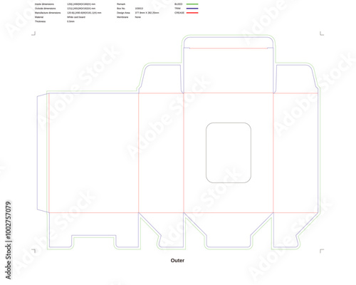 Mockup of unfolded flattened customizable rectangular box
Custom dimensions back open boxes window display dieline