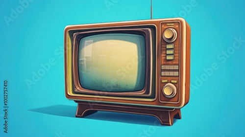 Vintage television with a blank screen on a turquoise background.