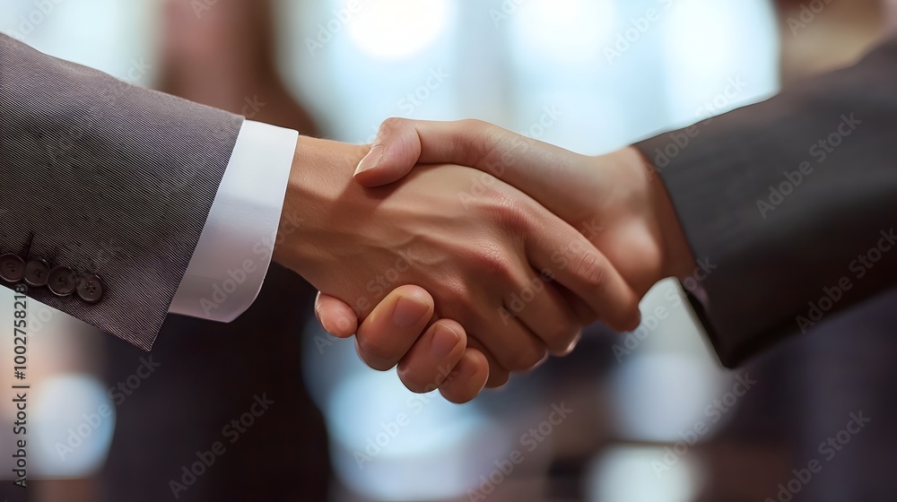 Successful Business Handshake Between Confident Corporate Partners Sealing Agreement Successful Business Handshake Between Confident Corporate Partners Sealing Agreement