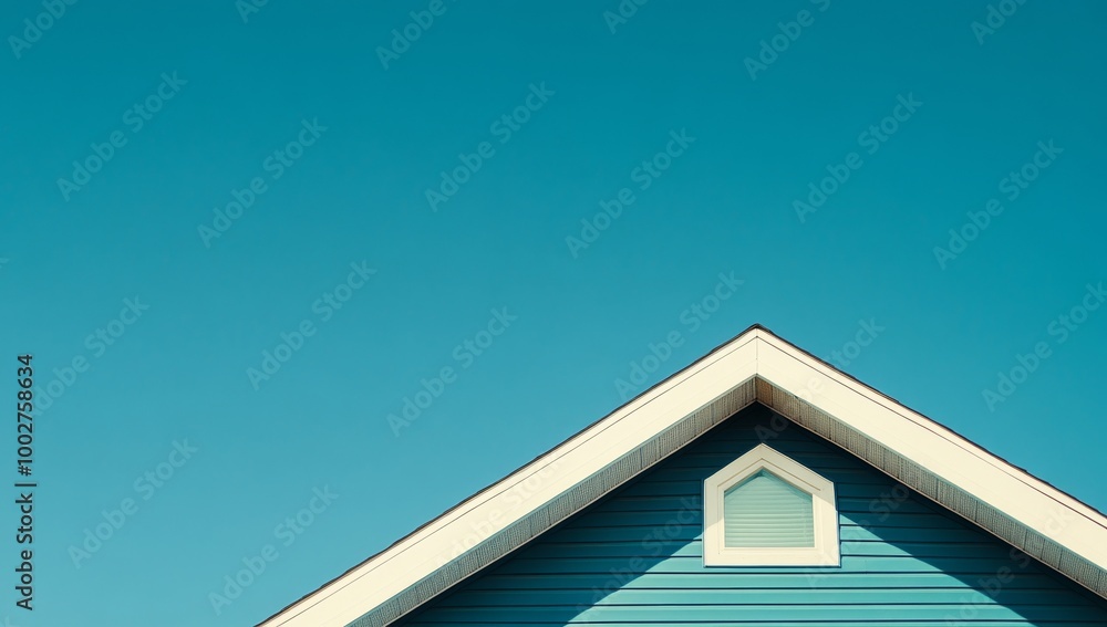 Attic window vent with blue siding, gable, corbel, louver on a new construction luxury American single family home on the East Coast USA. Attic window vent with blue siding, gable, corbel, louver on a new construction luxury American single family home on the East Coast USA.