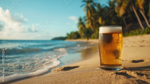 Golden Beer on Sandy Shoreline