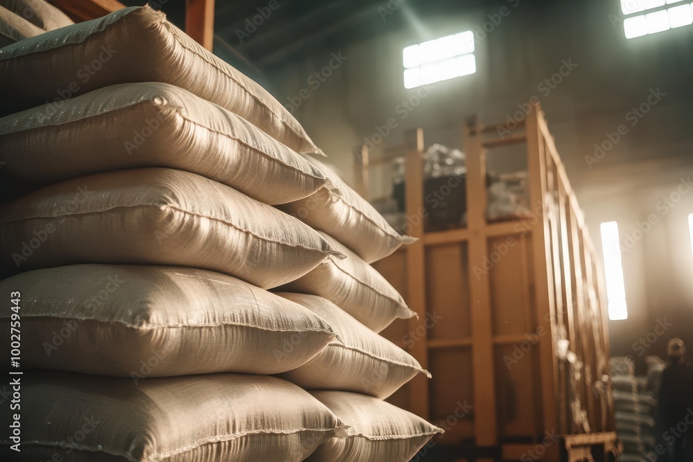 Container Loading Rice bags of rice being loaded into a freight container, import export theme ...