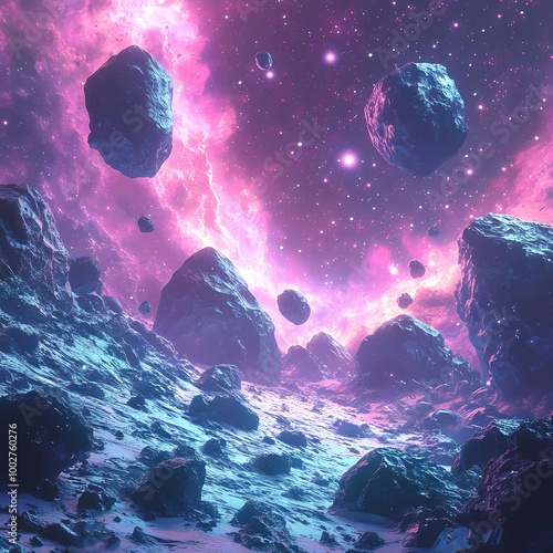 spacescape art: Asteroid Field in a Synthwave Style: A Spacescape Art Piece photo