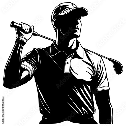 Silhouette of a golfer holding a golf club, isolated 