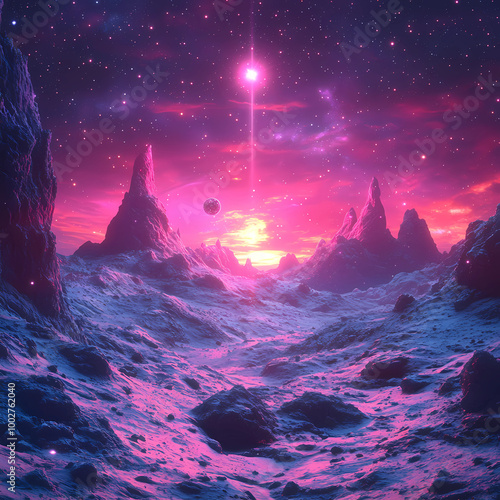 spacescape art: Asteroid Field in a Synthwave Style: A Spacescape Art Piece photo