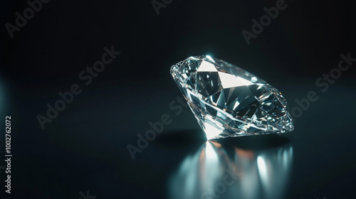 Diamond on reflective dark surface background