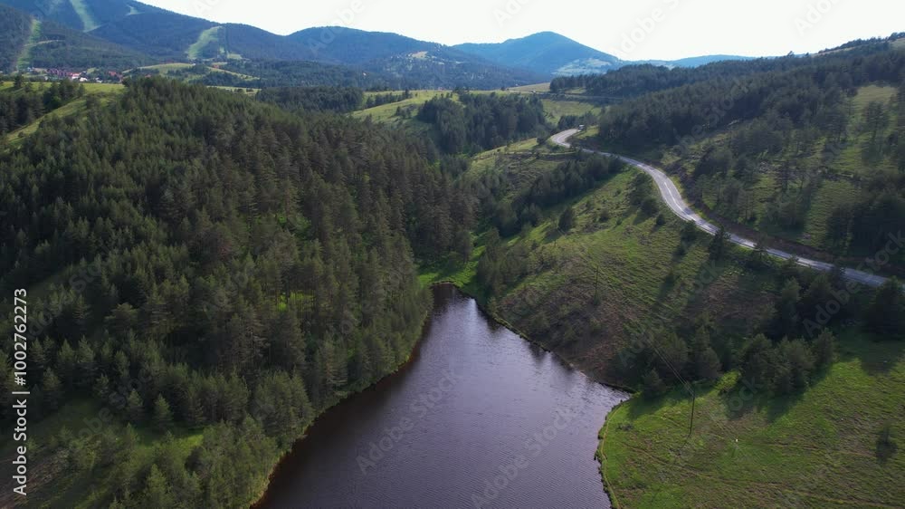 Aerial View of Ribnicko Lake Under Tornik Peak, Zlatibor Mountain Serbia Aerial View of Ribnicko Lake Under Tornik Peak, Zlatibor Mountain Serbia
