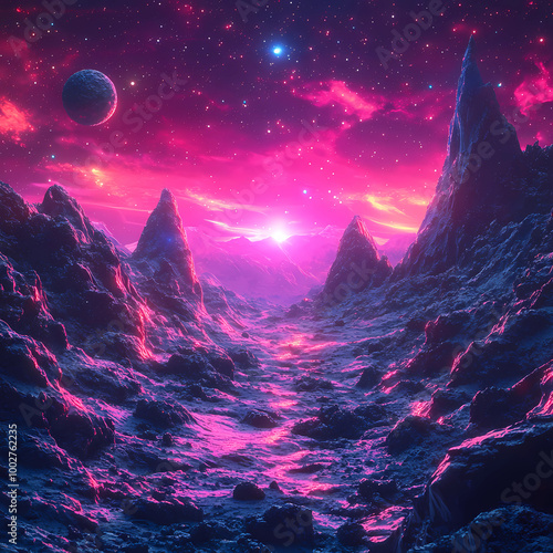 spacescape art: Asteroid Field in a Synthwave Style: A Spacescape Art Piece photo