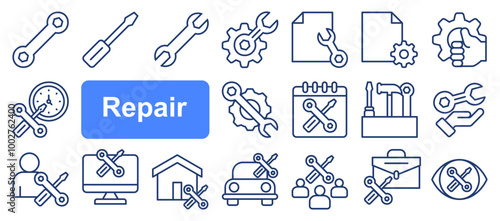 Repair concept editable stroke icons set