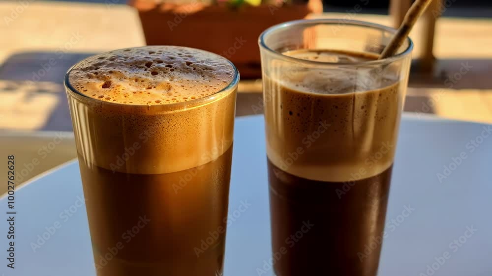 Two Greek Frappes in summer sunlight Two Greek Frappes in summer sunlight