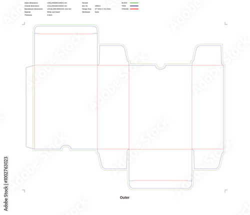 Custom dimensions tuck end boxes double tray dieline
Mockup of unfolded flattened customizable rectangular box
