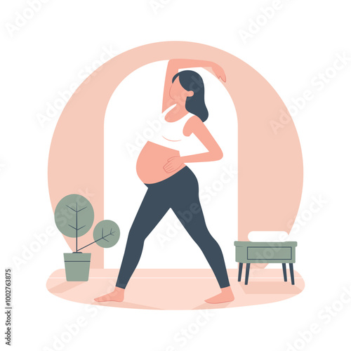Pregnant woman doing exercise vector illustration isolated on white. Yoga pregnant women concept. Relax and meditation for the expectant mother.
