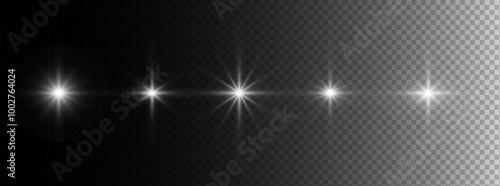 star and glare set. Different shapes glowing stars. Optical light effect, reflection effect, sparkle shine. Glowing star lights effect.