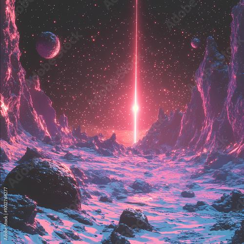 spacescape art: Asteroid Field in a Synthwave Style: A Spacescape Art Piece photo