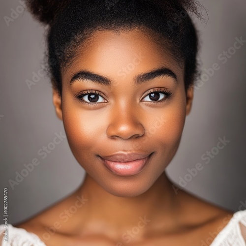 A studio headshot portrait of a young woman in her mid-twenties. 